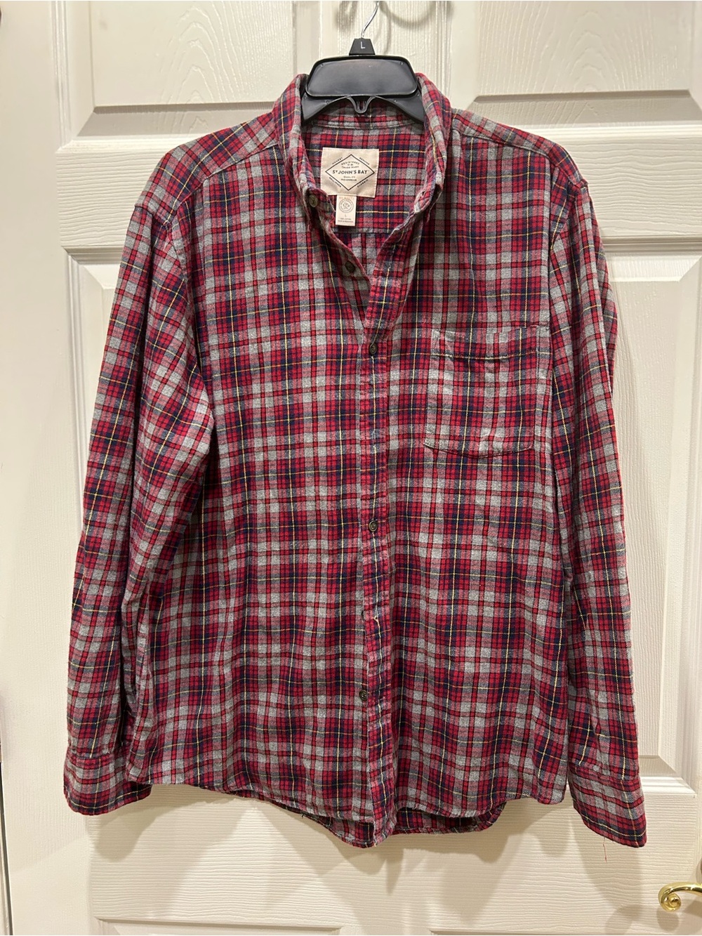 St. John's Bay Red and Gray Plaid Button-Down Shirt - Men